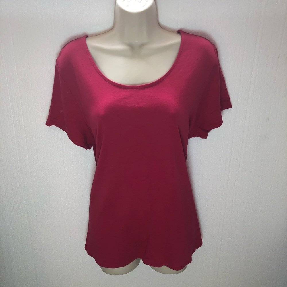 J Jill Red Pima Shirred Back T Shirt Women’s Large